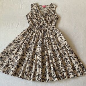 Woman Within Linen Rayon Blend Beige & Brown Elastic Waist Sleeveless Dress 18W